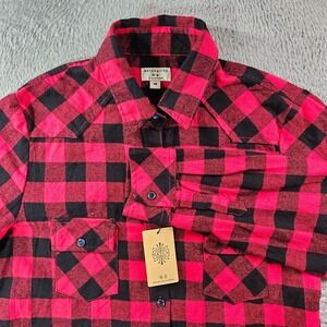 NWT - Matchstick Shirt Men Medium Cotton Button Up Long Sleeve Red‎ Black Plaid